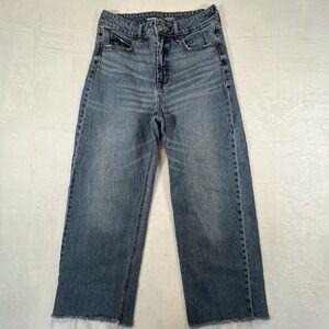Old Navy Jeans Sky-Hi Wide Leg Womens size 6 Extra High-Rise Crop Raw Hem 28x26